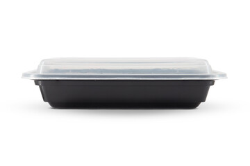 Black Plastic food container with cover isolated on white background