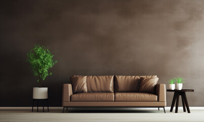 Modern living room interior with bright creamy sofa - obrazy, fototapety, plakaty