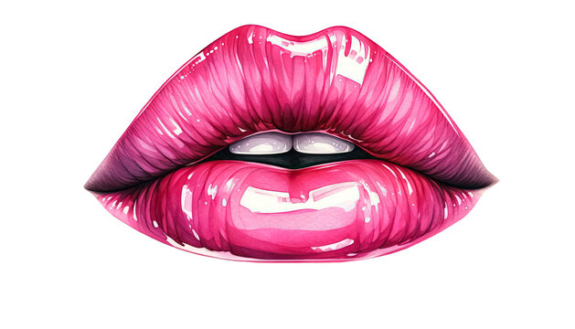 beautiful watercolor clipart pink kiss for decorate, sweet and lover, valentine, woman's mouth, png