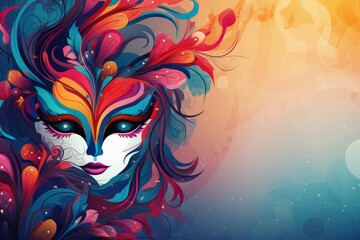 Beautiful carnival mask on colorful background. Abstract background February 26: Carnival Day or Mardi Gras - obrazy, fototapety, plakaty