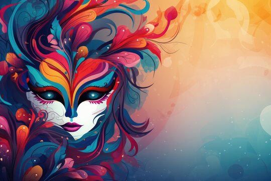 Beautiful carnival mask on colorful background. Abstract background February 26: Carnival Day or Mardi Gras