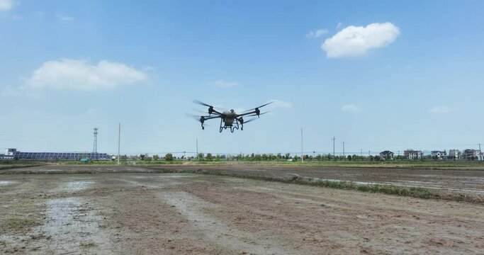 agricultural drone works in field