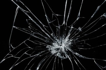 Obraz premium Photo of broken glass on a black background, cracks.