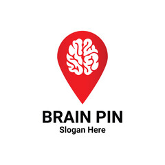 Mental Health Location Logo Design For Therapists. Brain Pin Point Vector Template. Brainstorm Power Logo Concept. Combination Of Brain Map Navigation GPS Tag Icon Illustration Element.