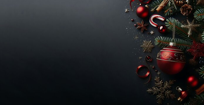 Christmas dacoration on  black background, generative ai