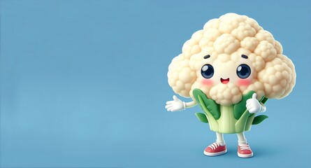 Cute innocence cauliflower 3d cartoon with wobbly eyes, generative ai - obrazy, fototapety, plakaty