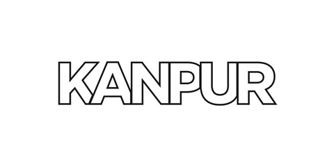 Kanpur in the India emblem. The design features a geometric style, vector illustration with bold typography in a modern font. The graphic slogan lettering.