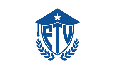 FTV three letter iconic academic logo design vector template. monogram, abstract, school, college, university, graduation cap symbol logo, shield, model, institute, educational, coaching canter, tech
