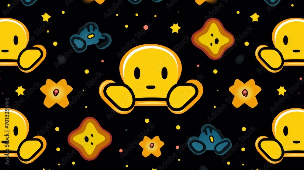 Wall mural a black and yellow pattern with stars and a smiley face in the middle of the pattern is stars and a 