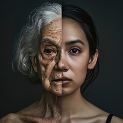 Poor old women with rich young women, both face mixed.