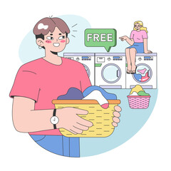 Co-living. Friends or roommates living together. Characters hang out in dormitory or student apartment. Joint living and recreation in friends company. Flat vector illustration.