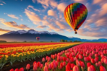 Beautiful tulip field with tulips in full bloom