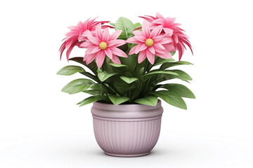 decorative flower in a pot isolated on white background, 3D illustration