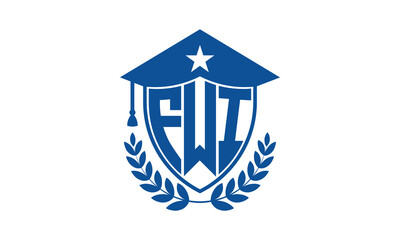 FWI three letter iconic academic logo design vector template. monogram, abstract, school, college, university, graduation cap symbol logo, shield, model, institute, educational, coaching canter, tech