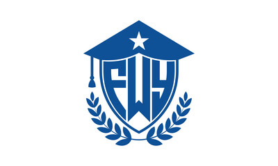 FWY three letter iconic academic logo design vector template. monogram, abstract, school, college, university, graduation cap symbol logo, shield, model, institute, educational, coaching canter, tech