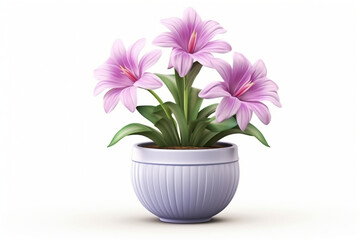 decorative flower in a pot isolated on white background, 3D illustration