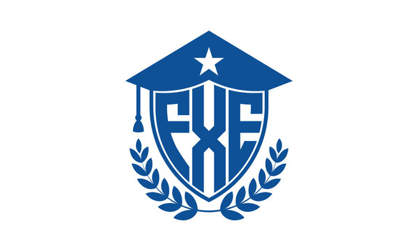FXE three letter iconic academic logo design vector template. monogram, abstract, school, college, university, graduation cap symbol logo, shield, model, institute, educational, coaching canter, tech