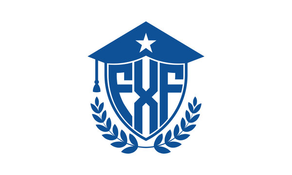 FXF three letter iconic academic logo design vector template. monogram, abstract, school, college, university, graduation cap symbol logo, shield, model, institute, educational, coaching canter, tech