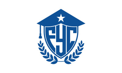 FYC three letter iconic academic logo design vector template. monogram, abstract, school, college, university, graduation cap symbol logo, shield, model, institute, educational, coaching canter, tech