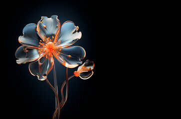 AI Generated isolated close up photo of bright fresh flower on black background. Wallpaper, empty space for text or quote. 