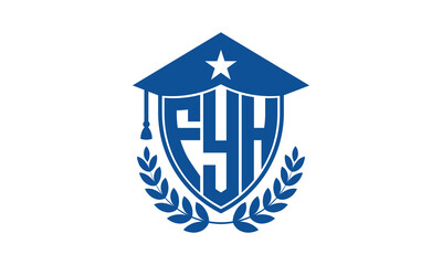 FYH three letter iconic academic logo design vector template. monogram, abstract, school, college, university, graduation cap symbol logo, shield, model, institute, educational, coaching canter, tech