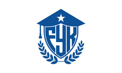 FYK three letter iconic academic logo design vector template. monogram, abstract, school, college, university, graduation cap symbol logo, shield, model, institute, educational, coaching canter, tech