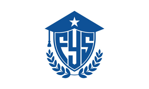 FYS three letter iconic academic logo design vector template. monogram, abstract, school, college, university, graduation cap symbol logo, shield, model, institute, educational, coaching canter, tech
