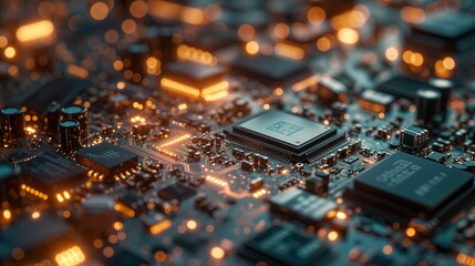 Circuit board, warm colors, simulating blurred edges, background large ratio 16:9 [AI]