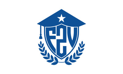 FZV three letter iconic academic logo design vector template. monogram, abstract, school, college, university, graduation cap symbol logo, shield, model, institute, educational, coaching canter, tech