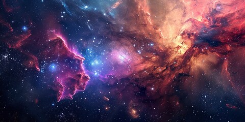 Space background with stardust and shining stars. Realistic colorful cosmos with nebula and milky way.