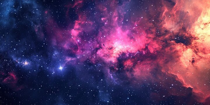 Space background with stardust and shining stars. Realistic colorful cosmos with nebula and milky way.