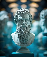 Head of Philosopher Socrates on Display in a Museum