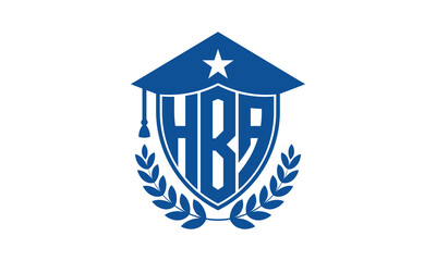 HBA three letter iconic academic logo design vector template. monogram, abstract, school, college, university, graduation cap symbol logo, shield, model, institute, educational, coaching canter, tech