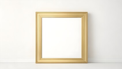 Empty gold square frame for mockup on white wall
