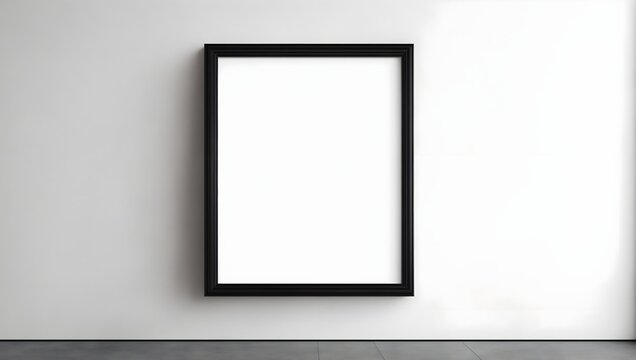 Empty frame for mockup with sunlight. Blank picture frame on wall.