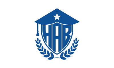 HAB three letter iconic academic logo design vector template. monogram, abstract, school, college, university, graduation cap symbol logo, shield, model, institute, educational, coaching canter, tech