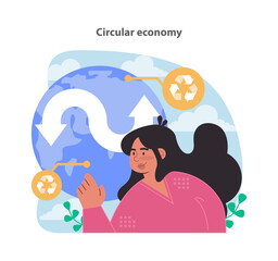 Circular economy concept. Illustration of recycling and sustainable living. Encouraging eco-friendly choices and resource conservation. Flat vector illustration.