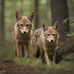 Fototapeta premium Coyotes in Twilight Navigating the Wild Tapestry of Adaptation and Conservation ai generated
