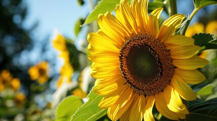 Close-up of sunflower growing outdoors during sunny day