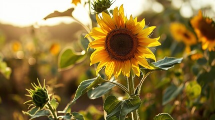 Close-up of sunflower growing outdoors during sunny day