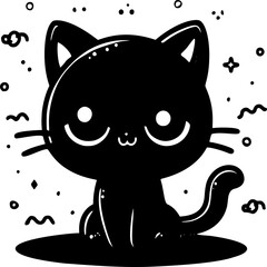Experience the magic of this vector illustration featuring a playful, cartoon-style black cat