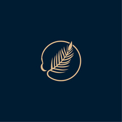 palm tree golden logo, coconut leaf logo vector icon illustration in Geometric minimal line style for holiday hotel residence house 