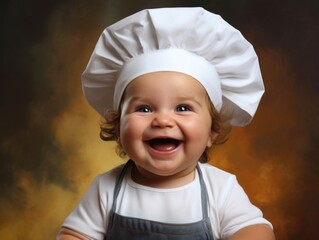  Funny smiling baby as Chef