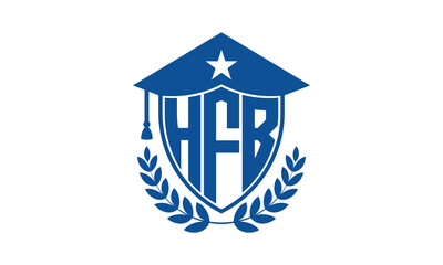 HFB three letter iconic academic logo design vector template. monogram, abstract, school, college, university, graduation cap symbol logo, shield, model, institute, educational, coaching canter, tech