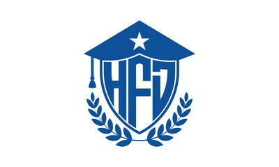 HFD three letter iconic academic logo design vector template. monogram, abstract, school, college, university, graduation cap symbol logo, shield, model, institute, educational, coaching canter, tech