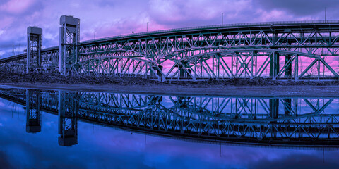 Gold Star Memorial Bridge in New London, Connecticut, the arching landmark suspending bridge over...