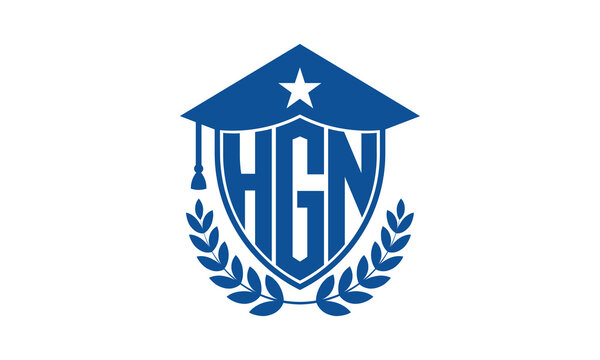 HGN three letter iconic academic logo design vector template. monogram, abstract, school, college, university, graduation cap symbol logo, shield, model, institute, educational, coaching canter, tech