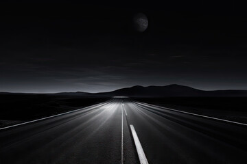 Empty asphalt road in the cloudy sky. Concept of speed and travel