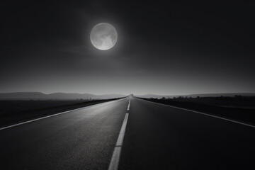 Empty asphalt road in the cloudy sky. Concept of speed and travel