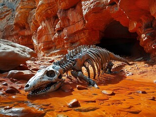 This fossil, unlike anything found on Earth, appeared to be a remnant of a past Martian life form. Imagination of a fossil in Mars. 